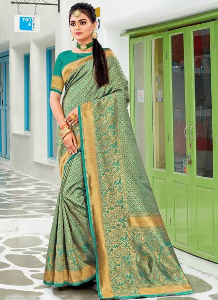 Sea Green colour Santraj New Fancy Ethnic Wear Banarasi Silk Designer Saree Collection 1019